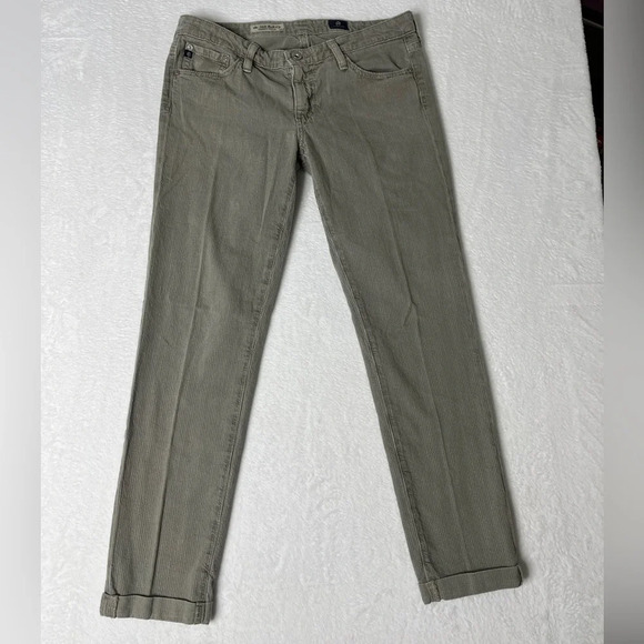 Adriano Goldschmeid AG Sz 27R Stilt Cigarette Roll Up Stripe Khaki Low Rise Crop - Picture 2 of 13